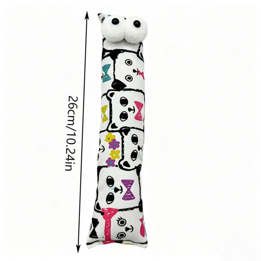 Black pillow cat toy with cartoon cat print and 26 cm / 10.24 in measurement annotation