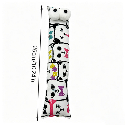 Black pillow cat toy with cartoon cat print and 26 cm / 10.24 in measurement annotation