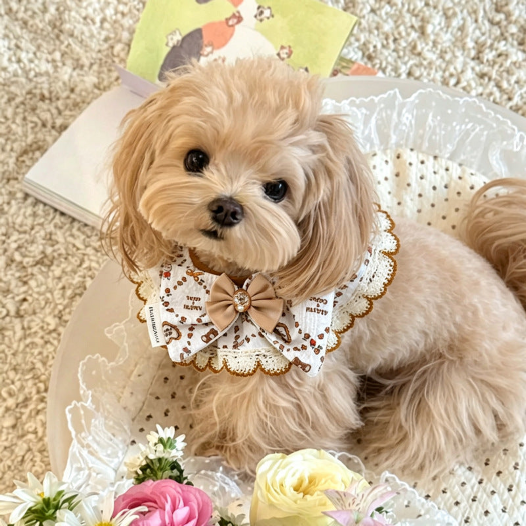 Animals Pet Neckwear worn by a tan dog beside flowers