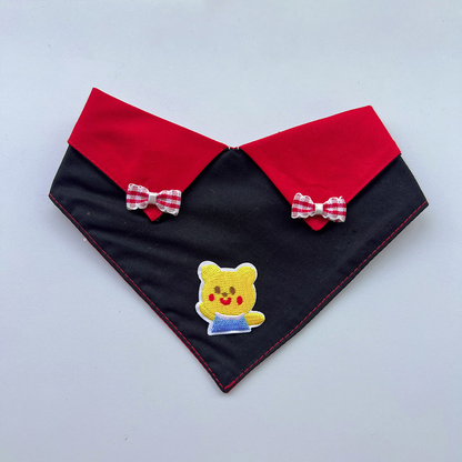 Red Pet Neckwear with a black triangular front, red collar points and yellow bear appliqué