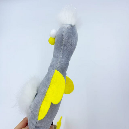 Duck cat toy side detail showing the seam, raised yellow wing and white belly tuft
