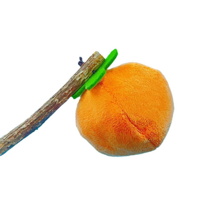 Persimmon cat toy, rear detail showing the orange body seam and green top
