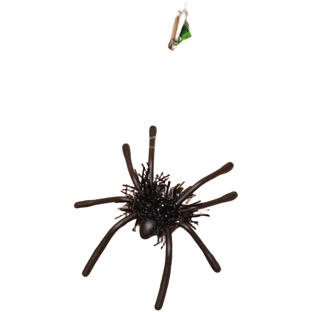 Black spider cat toy with clear line, metal clip and bell