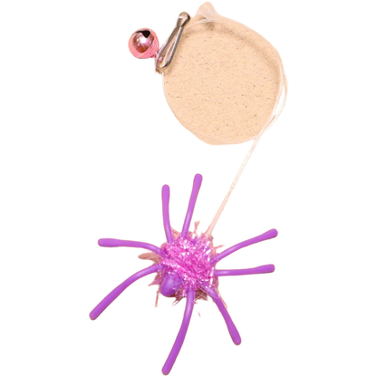Purple spider cat toy with clear line, metal clip and bell