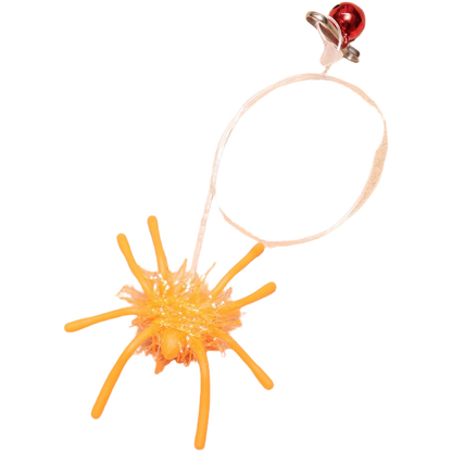 Orange spider cat toy with clear line, metal clip and bell