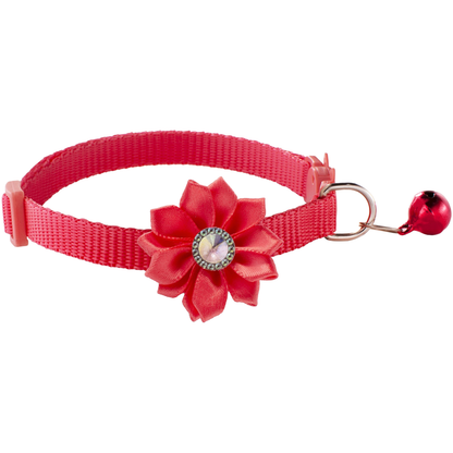 Rose Red Cat Collar with layered flower, faceted center and red bell