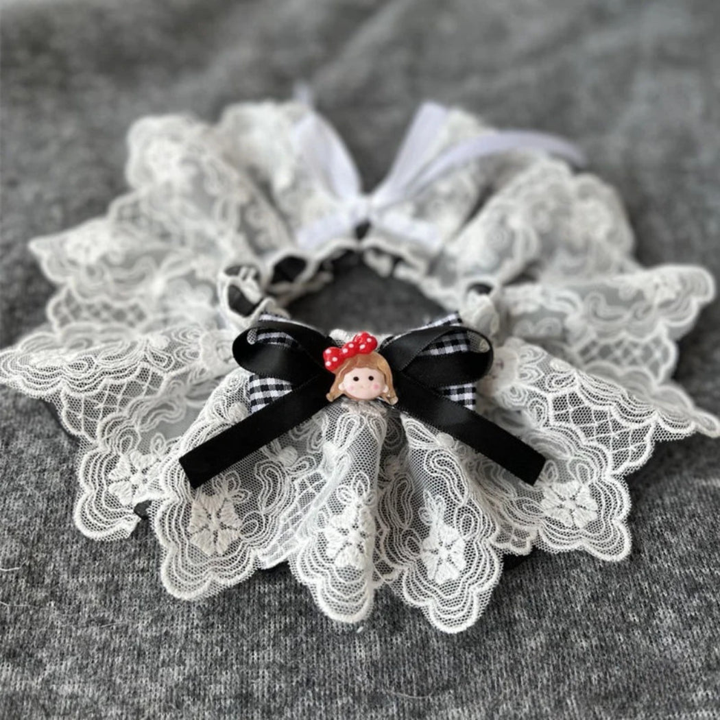 Mokka - Floral Lace-Look Bow Bib Pet Neckwear