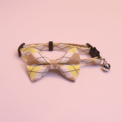 Mokka - Elegant Argyle Print Bow Tie Cat Collar