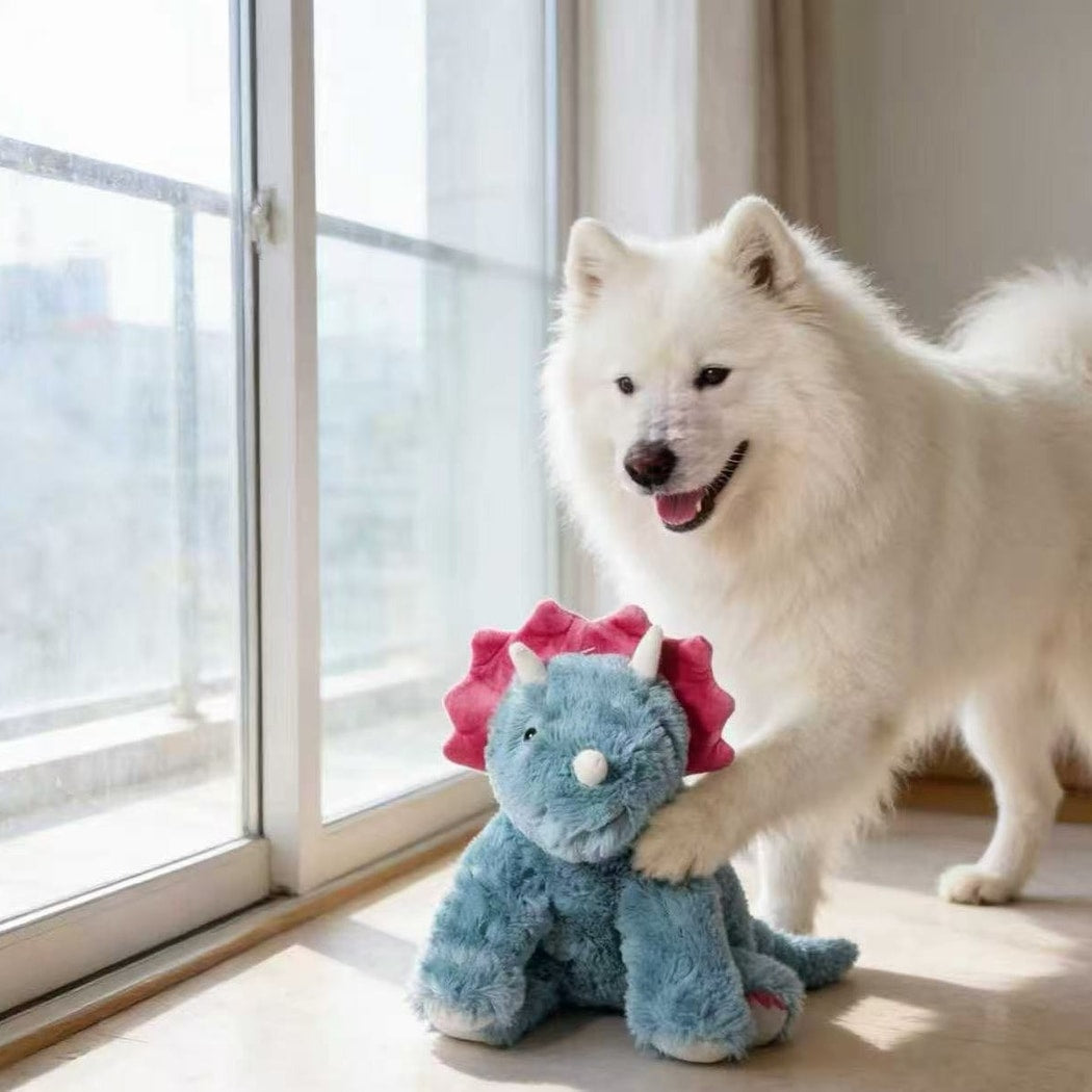 Petkin - Plush Triceratops Squeaky Dog Toy