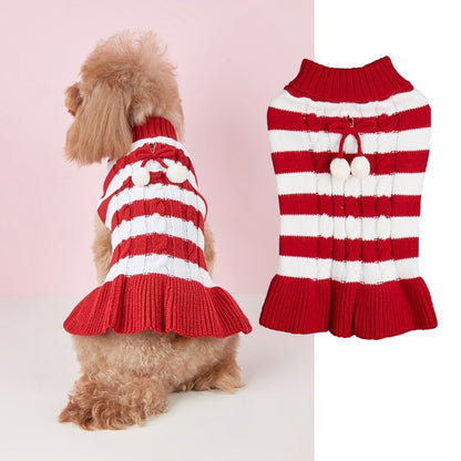 Ozzie - Ruffle Hem Cable Stripe Sweater Dress