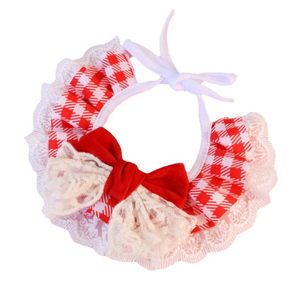 Mokka - Plaid Lace Bow Cat Collar Collar