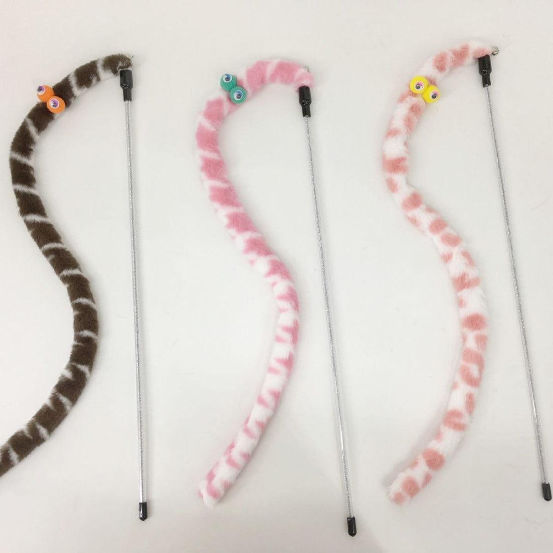 Moo Plush Worm Cat Teaser Wand with red worm plush attached to a wooden stick