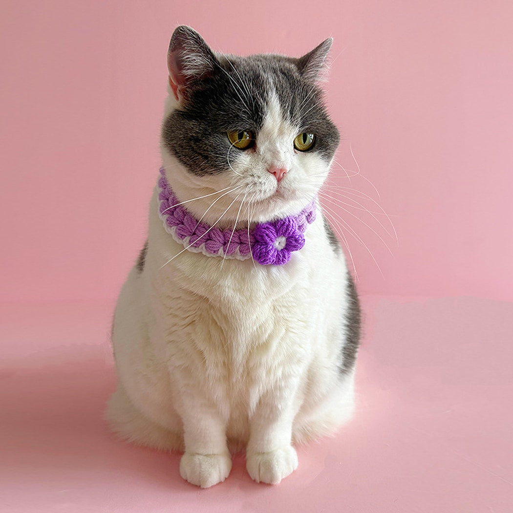Mokka - Flower Accent Tie Strap Cat Collar