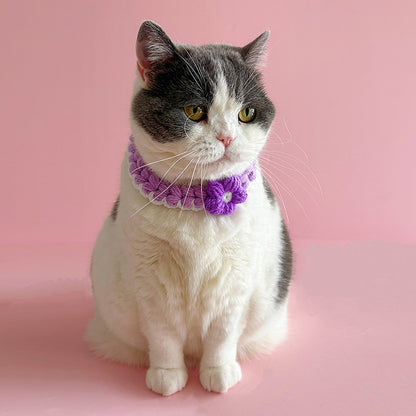 Mokka - Flower Accent Tie Strap Cat Collar