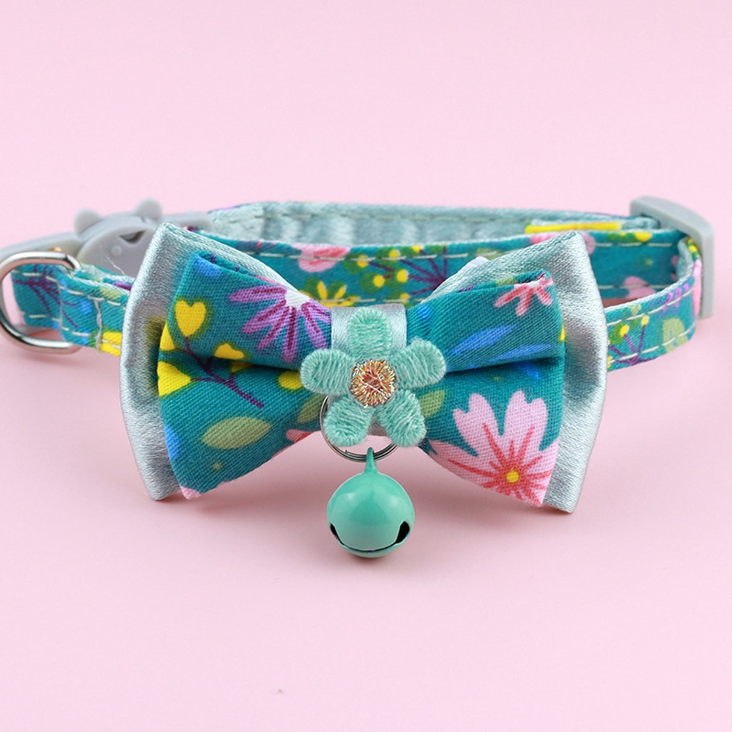 Mokka - Floral Bow Bell Accent Adjustable Cat Collar