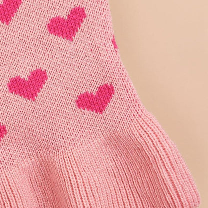 Ozzie - Heart Pattern Ruffle Hem Dog Sweater Dress