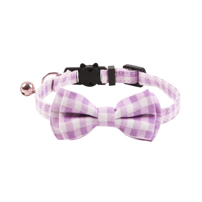 Mokka cat collar with floral and gingham bow displayed against plain background