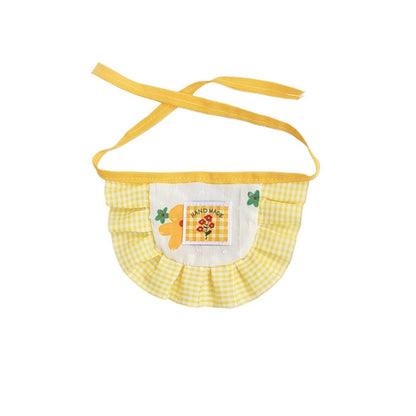 Mokka gingham sunflower cat bib folded neatly