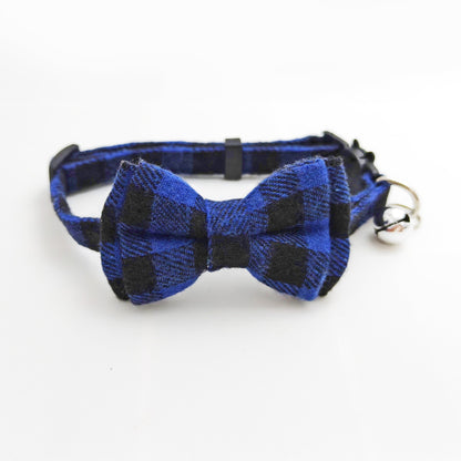 Side view of Mokka check bow tie cat collar highlighting bow and clasp