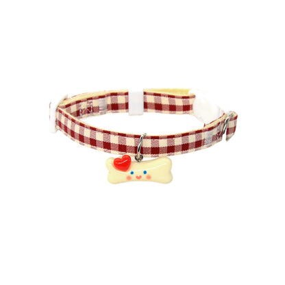 Mokka - Plaid Bone Charm Breakaway Cat Collar