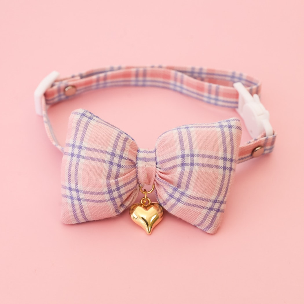 Mokka - Plaid or Polka Dot Bow Bell Pet Collar