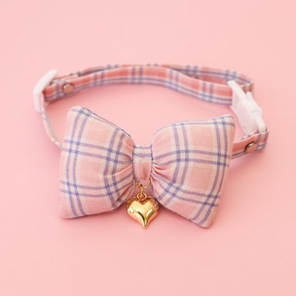 Mokka - Plaid or Polka Dot Bow Bell Pet Collar