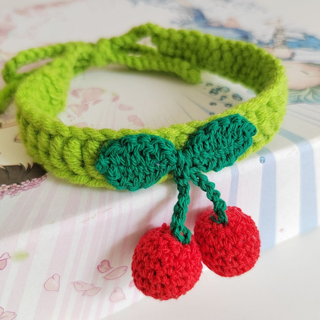 Mokka - Cherry Accent Tie Strap Decorative Cat Collar
