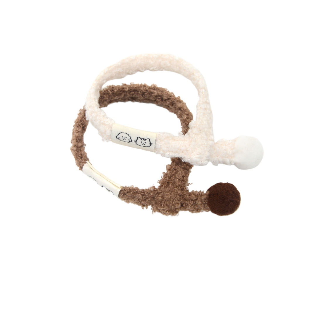 Mokka soft pom pom cat collar in beige with a small bell and adjustable strap