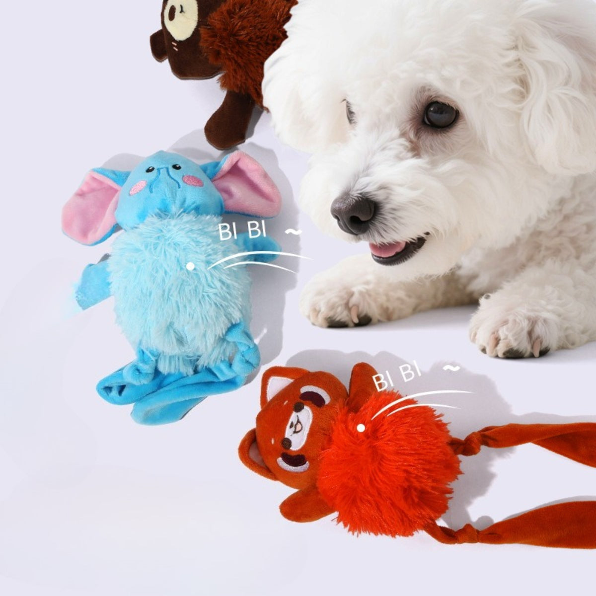 Petkin squeaky plush dog toy displayed with packaging showing brand and product details