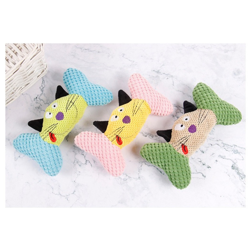 Colorful cat character plush toy displayed against plain background showing full body