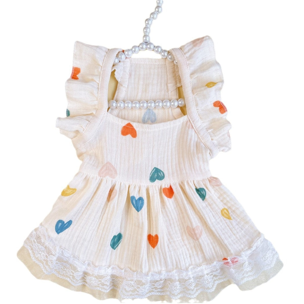 Ozzie - Light Yellow Heart Detail Ruffle Sleeve Pet Dress
