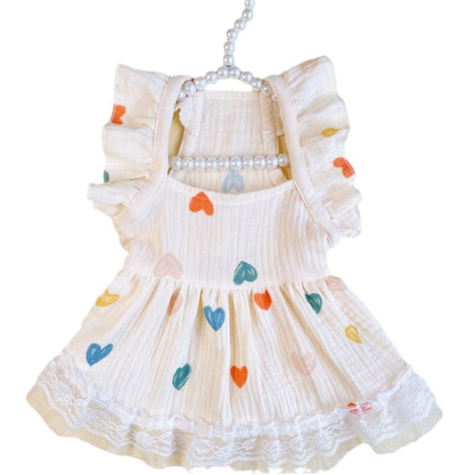 Ozzie - Light Yellow Heart Detail Ruffle Sleeve Pet Dress