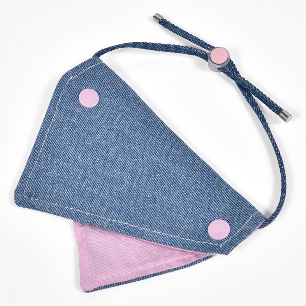 Side view of Mokka cat wearing button detail bandana