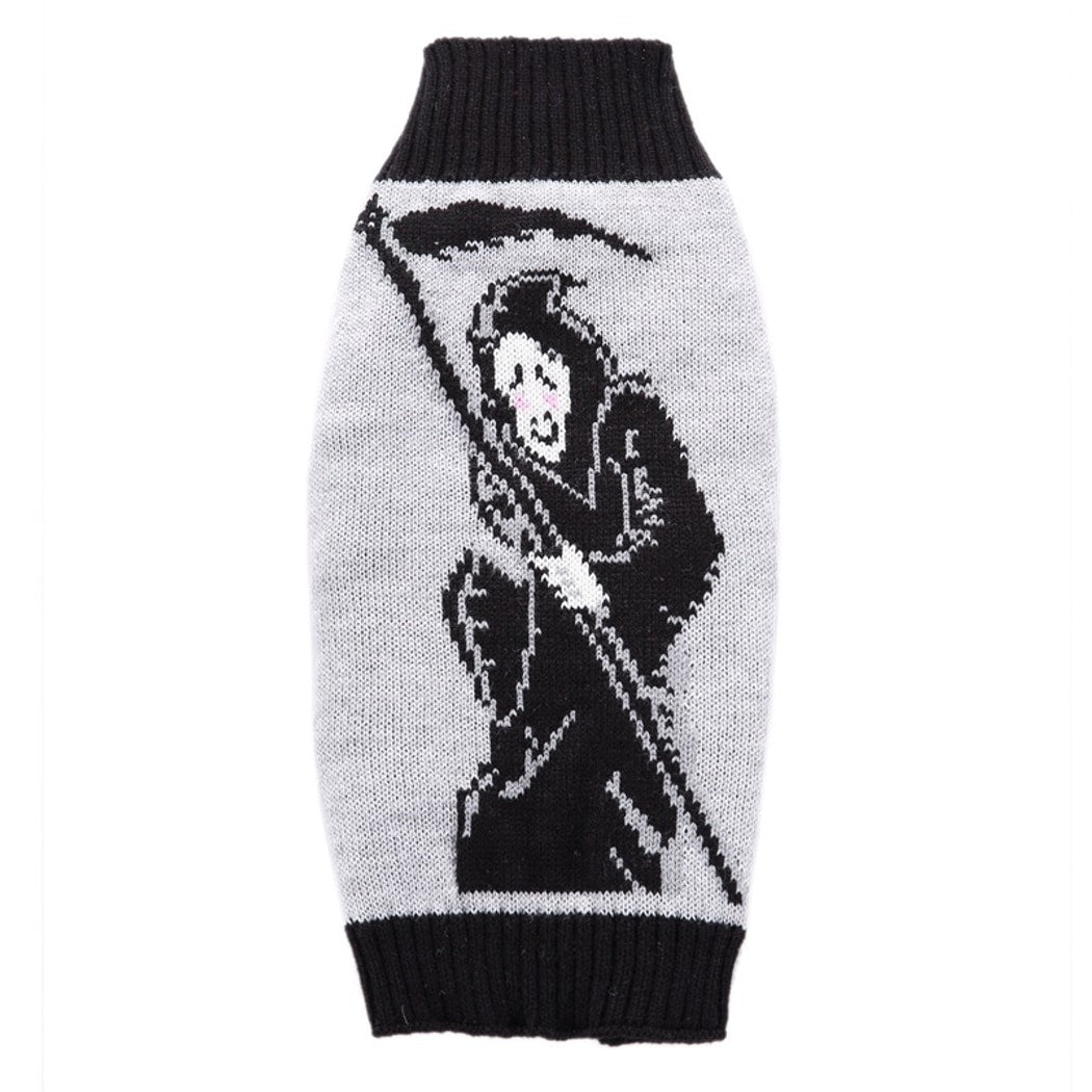 Halloweek - Ribbed Trim Gray Dog Sweater