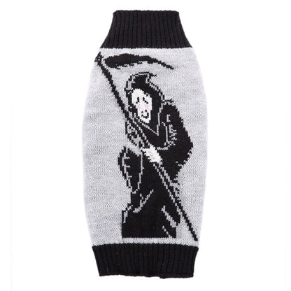 Halloweek - Ribbed Trim Gray Dog Sweater