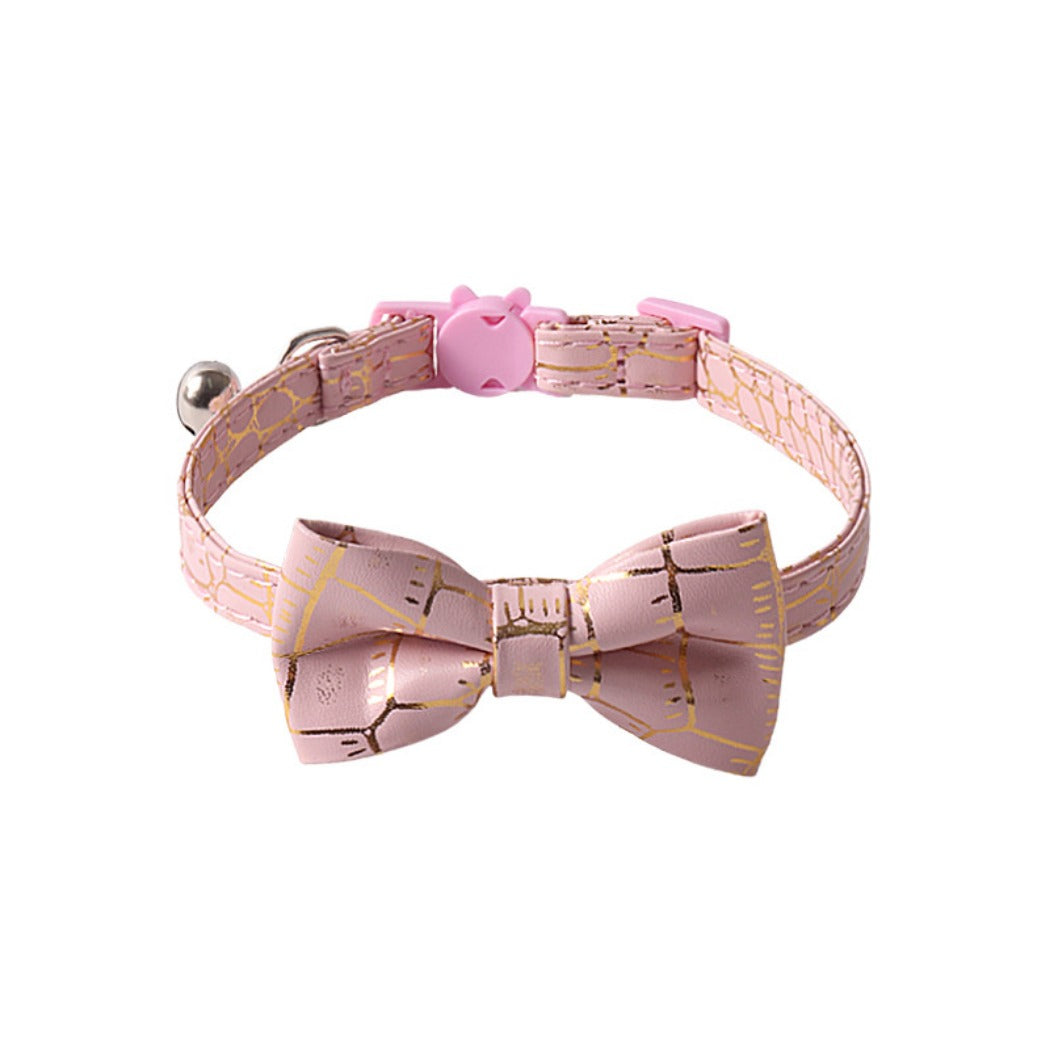 Side view of Mokka elegant bow tie cat collar with bow visible