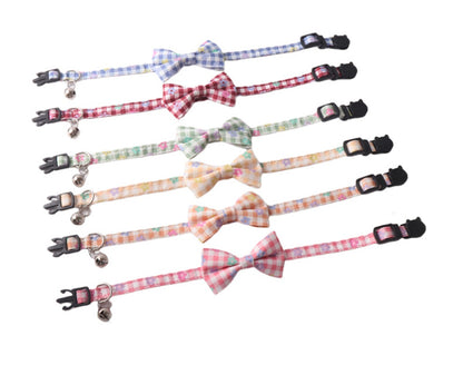 Mokka adjustable floral bow tie cat collar with pink and white flower design on strap
