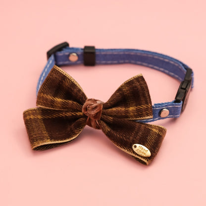 Mokka - Decorative Plaid Pet Collar with Bow Tie