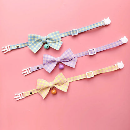 Mokka - Plaid Bow Bell Adjustable Cat Collar