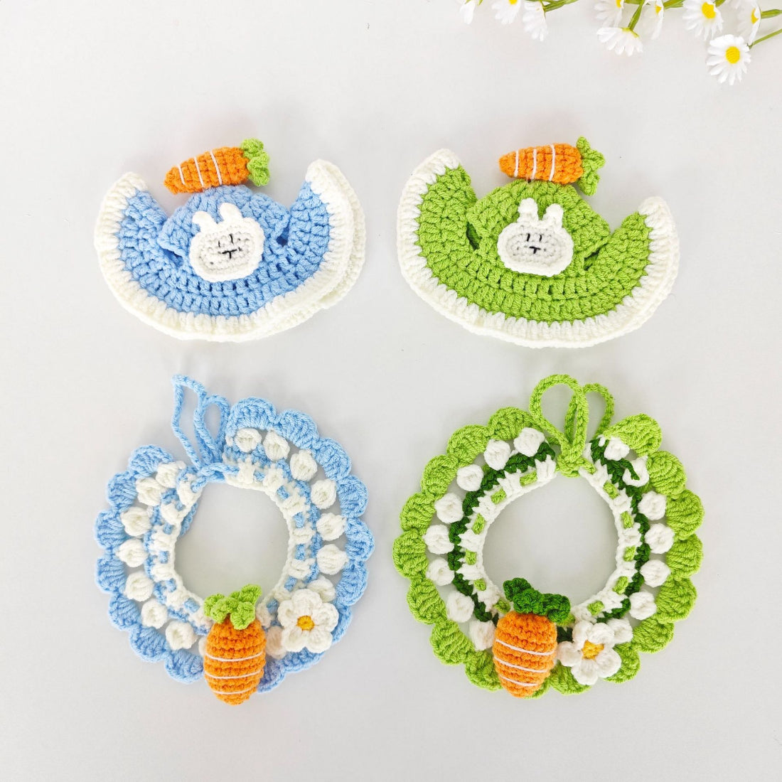 Mokka crochet carrot cat collar displayed flat showing full length and clasp