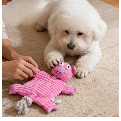 Petkin Pig Rope Plush Dog Toy featuring soft pig head and structured rope body