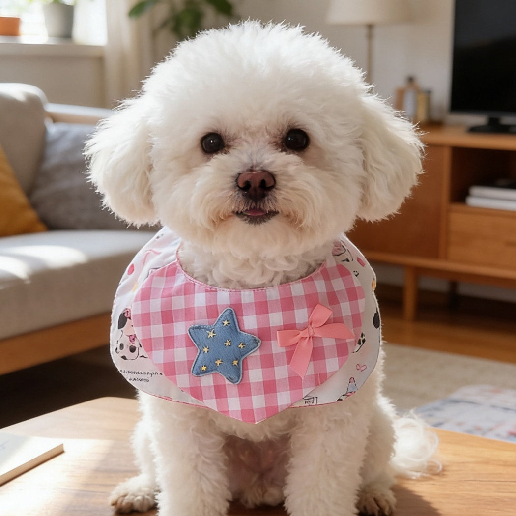 Mokka - Pink Plaid Cartoon Dog Print Pet Bib