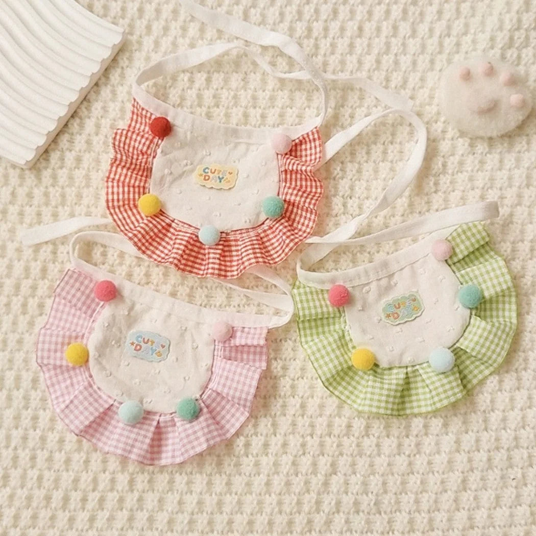 Mokka - Gingham Ruffled Pom-Pom Pet Bib