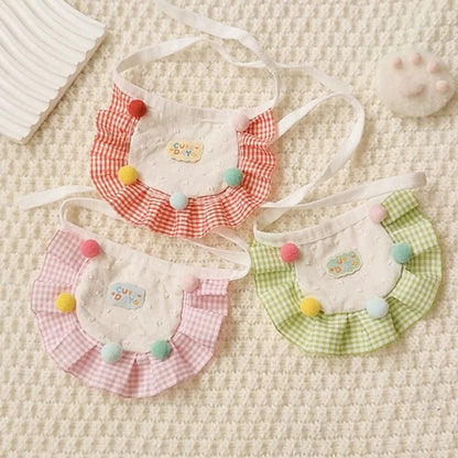 Mokka - Gingham Ruffled Pom-Pom Pet Bib