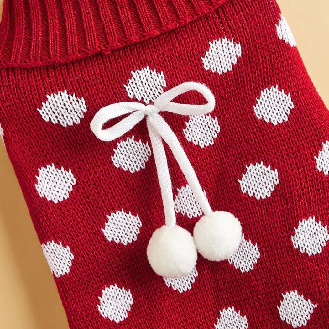 Ozzie - Bow Detail Ruffled Hem Pet Knit Sweater