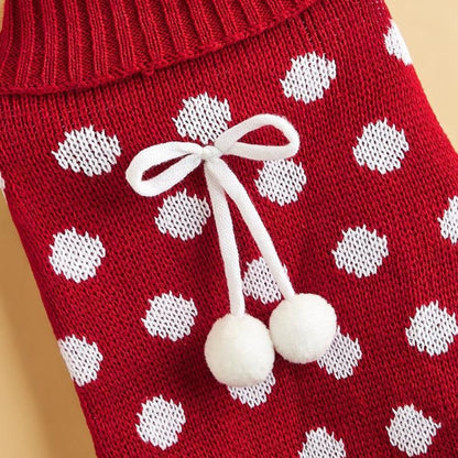 Ozzie - Bow Detail Ruffled Hem Pet Knit Sweater
