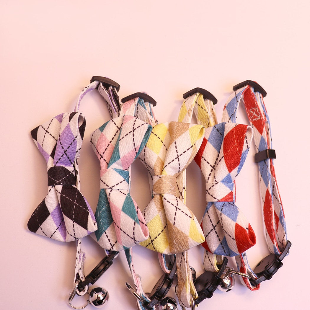 Mokka - Elegant Argyle Print Bow Tie Cat Collar