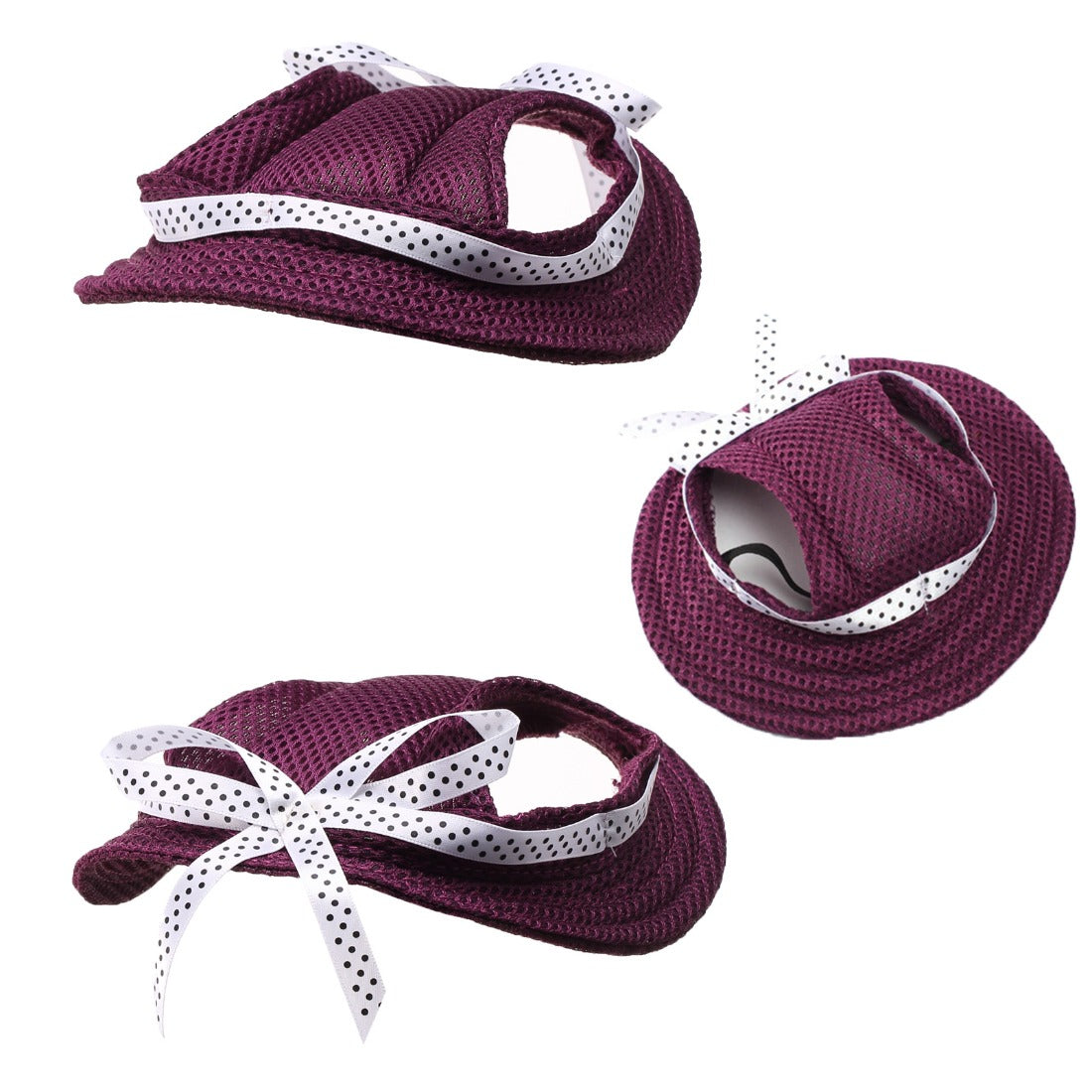 Ozzie breathable mesh bow dog hat folded to show flexibility and lightweight fabric