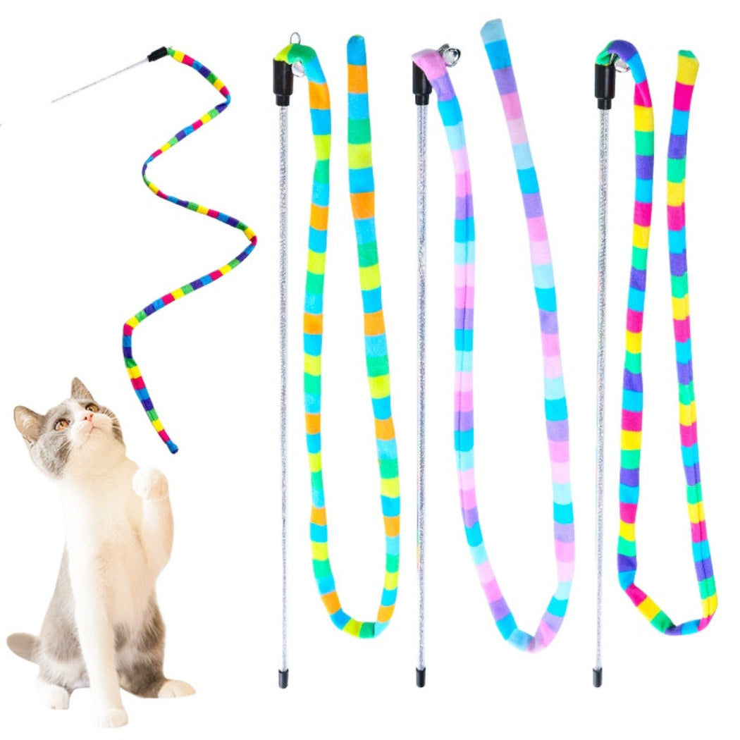 Moo - Rainbow Striped Bell Wand Cat Toy