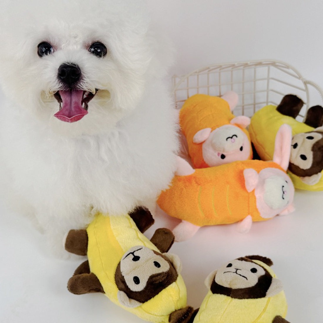 Side view of Petkin animal character plush dog toy highlighting its rounded shape